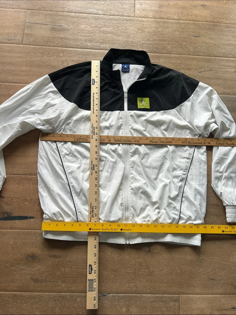Jordan Tinker Legacy White and Black Performance Jacket with Yellow Logo Patch